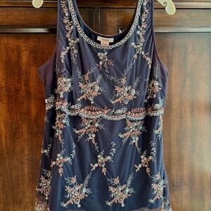 Sundance Navy Floral Embroidered & Embellished Blouse